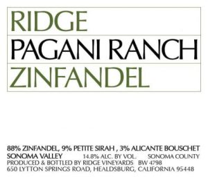 Ridge, Pagani Ranch, Zinfandel 2017